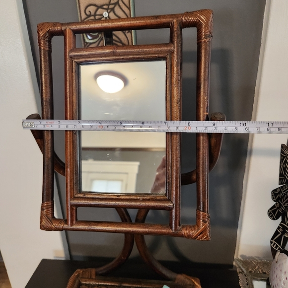 Vintage Bamboo Rattan Swinging Mirror w/ Vanity Tray - Picture 4 of 5
